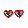 Flower Printed Opaque Acrylic Heart Beads SACR-S305-28-I01-2