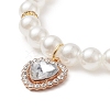 Acrylic Pearl Round Beaded Stretch Bracelet with Alloy Rhinestone Heart Charms for Women BJEW-JB09232-01-2