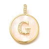 Rack Plating Brass Micro Pave Clear Cubic Zirconia Pendants with Shell KK-M309-42G-G-1