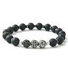 Natural Black Agate & Synthetic Hematite & Cubic Zirconia Round Beaded Stretch Bracelet BJEW-JB09442-1