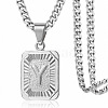 Rectangle with Letter Pattern 304 Stainless Steel Pendant Necklaces FS-WGFC766-46-1