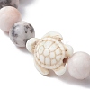 Natural Pink Zebra Jasper & Howlite Turtle Beaded Stretch Bracelets BJEW-JB09831-3