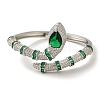 Brass Pave Green & Clear Cubic Zirconia Snake Open Cuff Bangle for Women BJEW-K246-10P-2