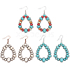 ANATTASOUL 3 Pairs 3 Color Synthetic Turquoise Beaded Teardrop Dangle Earrings EJEW-AN0004-81-1