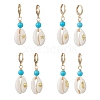 Synthetic Turquoise & Shell Leverback Earrings EJEW-JE06880-3