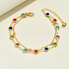 Fashionable Brass Cubic Zirconia Double Layer Women's Anklets in Real 18K Gold Plated Casual Style HU5590-1