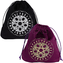 CREATCABIN 2Pcs 2 Colors Pentagram Runes Velvet Tarot Cards Storage Drawstring Bags TP-CN0001-07