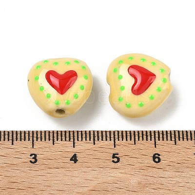Heart Pattern Handmade Porcelain Enamel Beads PORC-G016-03I-1