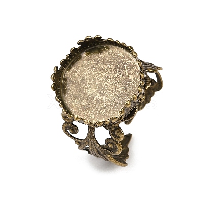 Adjustable Antique Bronze Tone Filigree Brass Ring Component Cabochon Settings X-KK-G020-A-1
