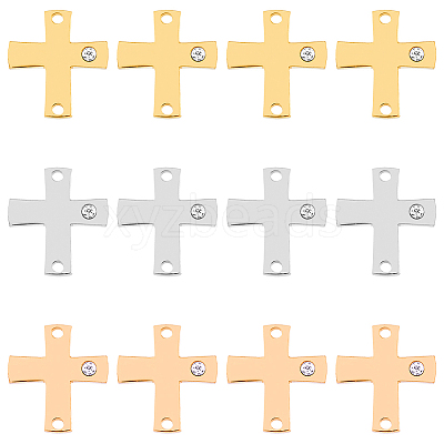 12Pcs 3 Colors 316 Surgical Stainless Steel Pave Clear Cubic Zirconia Connector Charms STAS-DC0014-60-1