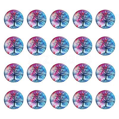 Half Round/Dome Tree Pattern Glass Flatback Cabochons for DIY Projects GGLA-YW0001-14B-1