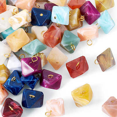 60Pcs 15 Colors Rhombus Acrylic Pendants PALLOY-TAC0284-1