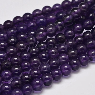 Round Grade A Natural Amethyst Bead Strands G-F289-19-6mm-1