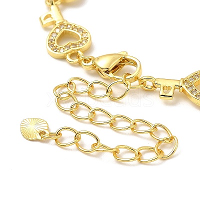 Clear Cubic Zirconia Hollow Heart Key Link Chain Bracelet BJEW-A132-14G-1