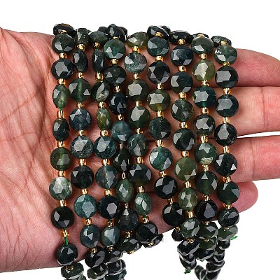 Natural Moss Agate Beads Strands G-C116-A15-02-1