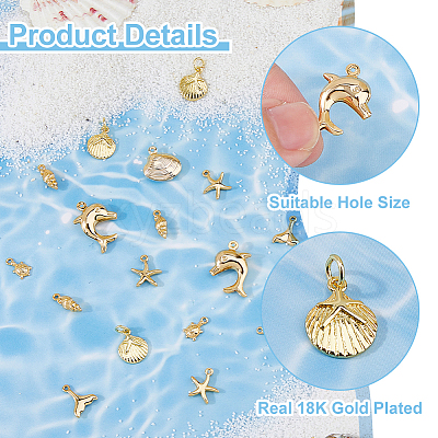 Marine Organism Theme 21Pcs 7 Styles Brass Charms KK-HS0015-53-1