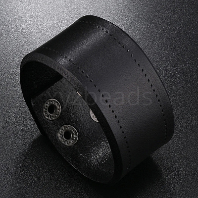 2Pcs 2 Colors Flat Sided Cowhide Leather Cord Bracelets BJEW-CL0001-58-1