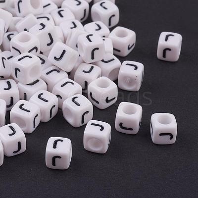 6MM Letter J White Letter Acrylic Cube Beads X-PL37C9308-J-1
