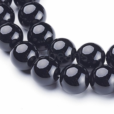 Natural Dyed & Heated Black Onyx Round Beads Strands X-GSR12mmC097-1