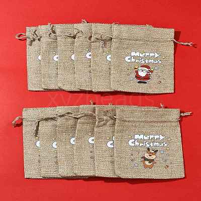 12Pcs 12 Styles Christmas Printed Burlap Packing Pouches Drawstring Bags ABAG-FS0001-03A-1
