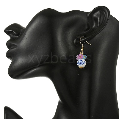 Handmade Flower Printed Porcelain Ceramic Dangle Earrings EJEW-JE07288-02-1