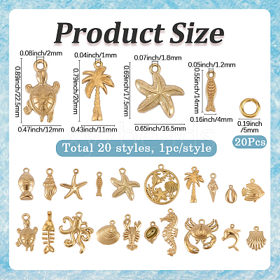 20Pcs 20 Styles Ocean Theme 304 Stainless Steel Pendants STAS-SC0021-12-1