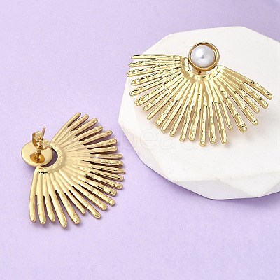 201 Stainless Steel ABS Plastic Pearl Stud Earrings EJEW-Z151-13G-08-1