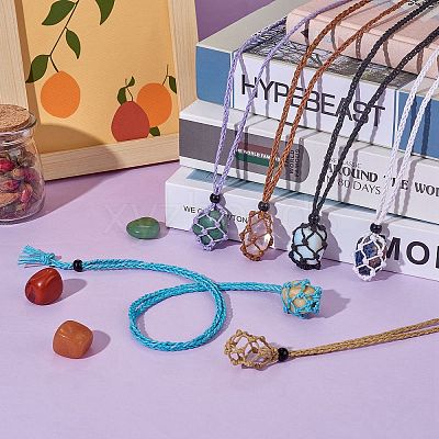 Braided Waxed Cotton Thread Cords Macrame Pouch Necklace Making AJEW-SW00022-05-1