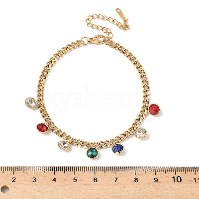 304 Stainless Steel Rhinestone Flat Round Charm Bracelets BJEW-V011-01G-05-1