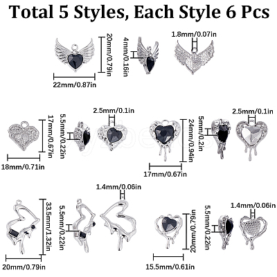30Pcs 5 Styles Rack Plating Alloy Glass Pendants FIND-SC0006-66-1