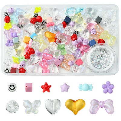 106Pcs 11 Styles Transparent Mixed Colors Acrylic Beads with Strong Stretchy Beading Elastic Thread OACR-FS0001-60-1