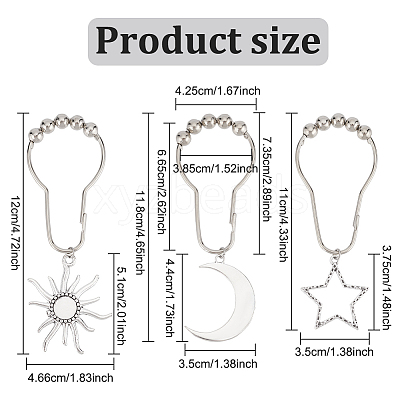 18Pcs 3 Style Universe Theme Iron Shower Curtain Rings for Bathroom HJEW-OC0001-24-1