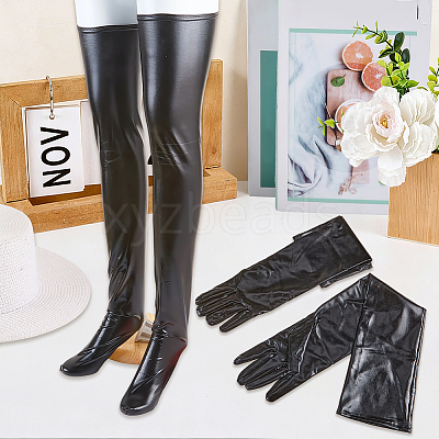 Imitation Leather Long Gloves & Stockings Sets AJEW-CL0002-99B-1