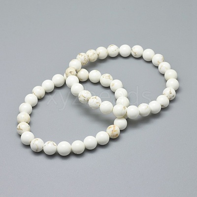 Natural Magnesite Bead Stretch Bracelets BJEW-K212-A-008-1