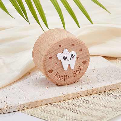 Round Printed Wood Baby Tooth Keepsake Cases with Lids CON-WH0099-75A-1