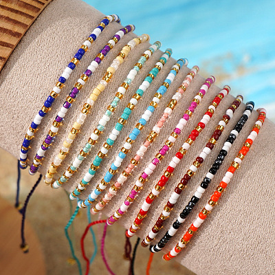 12Pcs Adjustable Summer Seed Beaded Bracelets Sets JD5080-1