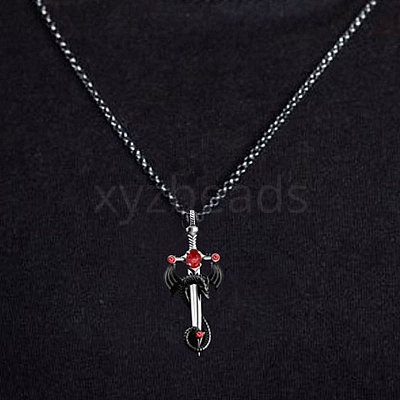 Alloy & 201 Stainless Steel & Rhinestone Dinosaur Wrapped Sword Pendant Necklaces for Men FS-WGFE8C1-02-1