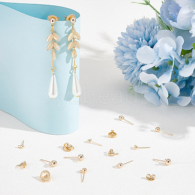 38Pcs 3 Size Brass Ball Stud Earring Post KK-AR0003-01-1