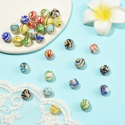 30Pcs 6 Colors Handmade Gold Sand Lampwork Beads LAMP-YW0004-21-1
