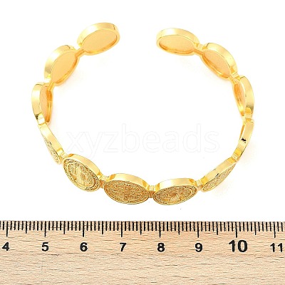 Flat Round With Cross Jesus Cuff Bangle BJEW-I298-03G-1