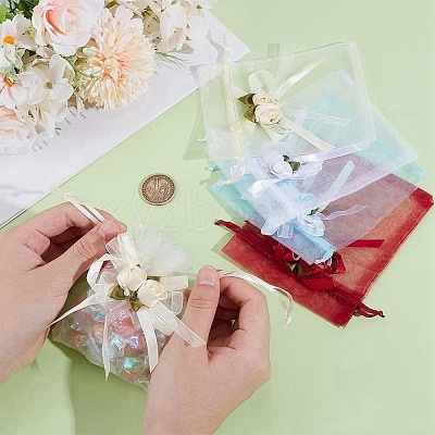 40Pcs 4 Colors 3D Flower Organza Drawstring Bags OP-BBC0001-06C-1