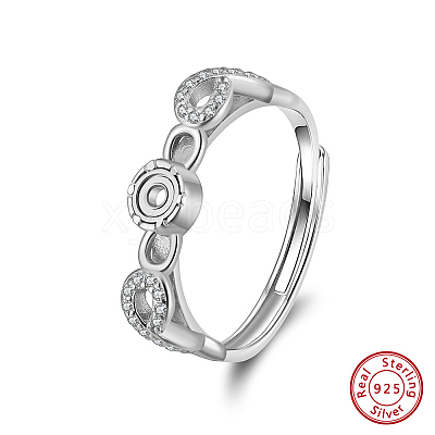 Adjustable 925 Sterling Silver Cubic Zirconia Finger Ring Components STER-L064-09P-1