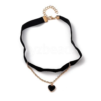 Alloy & Velvet Heart Pendant Choker Necklaces for Women WGC7319-04-1