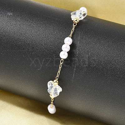 Brass & Glass Link Chain Bracelets for Women BJEW-F517-02G-02-1