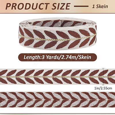 3 Yards Polyester Leaf Jacquard Ribbons SRIB-WH20020-020D-1
