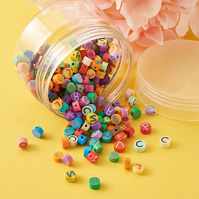 Handmade Polymer Clay Flat Round with Capital Letter Beads CLAY-CW0001-01-1