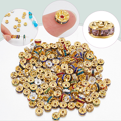 200Pcs 10 Colors Brass Rhinestone Spacer Beads RB-SP001-08B-1