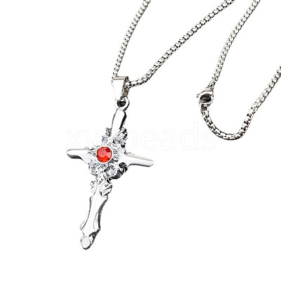 Cross Alloy Rhinestone Pendant Necklaces for Men FS-WG275E1-01-1