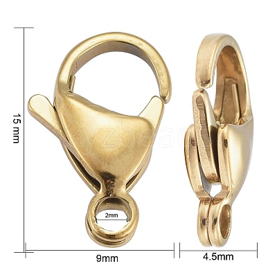 Ion Plating(IP) 304 Stainless Steel Lobster Claw Clasps X-STAS-H353-F-02G-1
