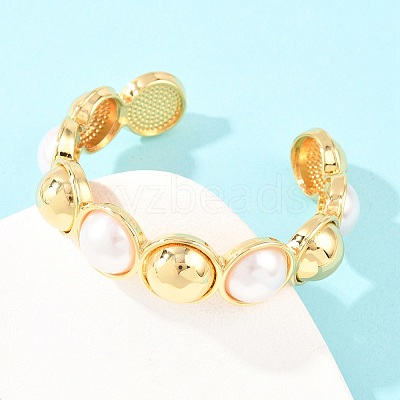 Half Round Brass and ABS Imitation Pearl Cuff Bangles for Women BJEW-T025-05G-01-1